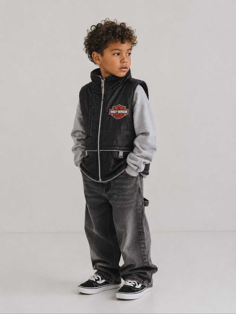 Vintage Harley Davidson Kids Reversible Vest Size 6 Black Gray Fleece Y2K